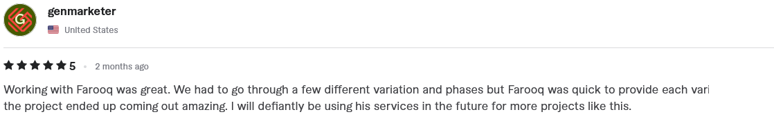 Verified 5-star Fiverr client review