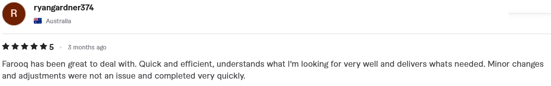 Verified 5-star Fiverr client review