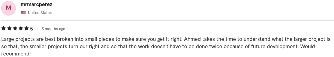 Verified 5-star Fiverr client review