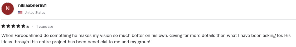 Verified 5-star Fiverr client review