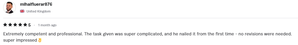 Verified 5-star Fiverr client review