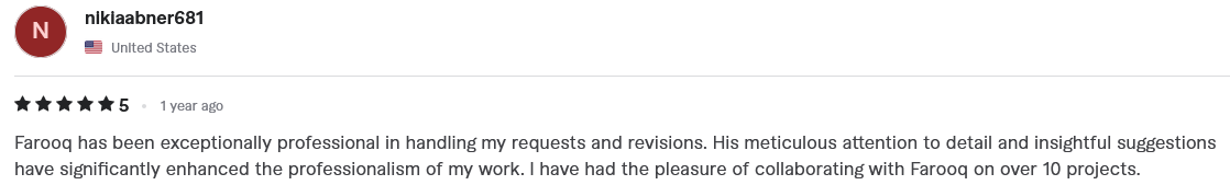 Verified 5-star Fiverr client review