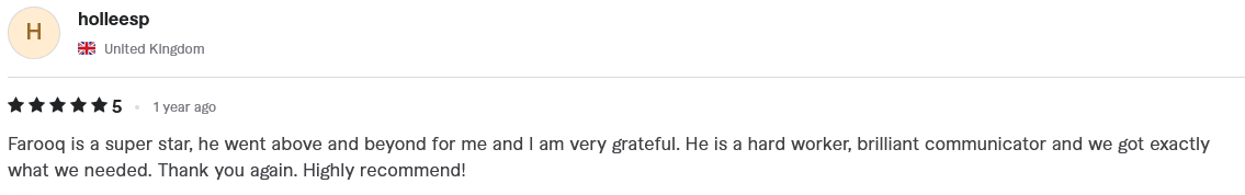 Verified 5-star Fiverr client review