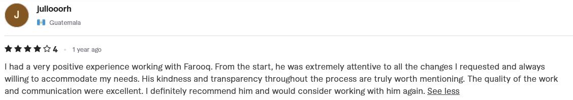 Verified 5-star Fiverr client review