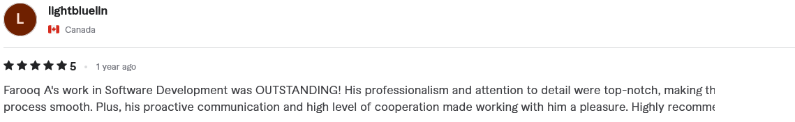 Verified 5-star Fiverr client review