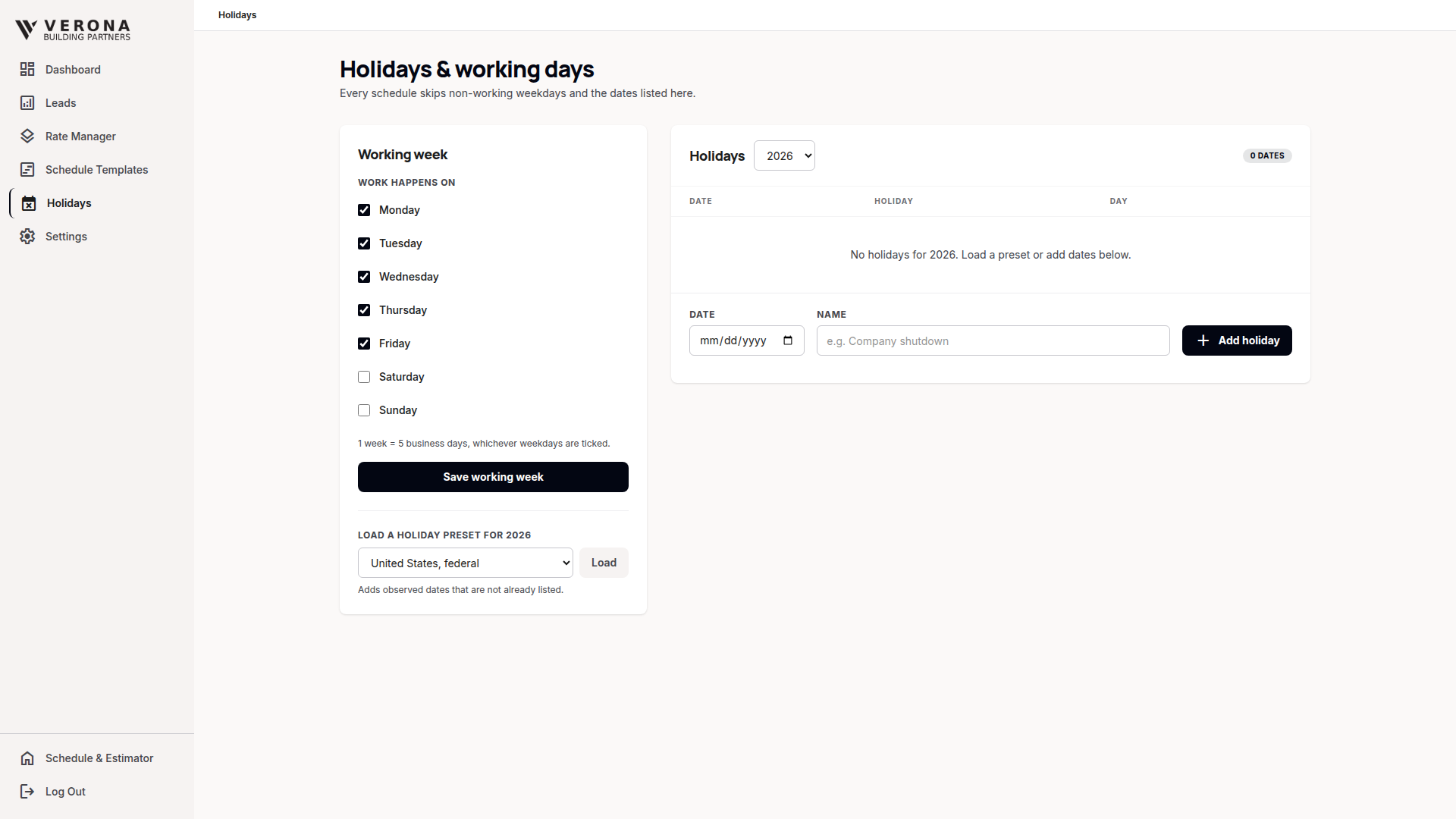 Construction Cost Estimating and Project Schedule Platform web application - converted from the original Excel spreadsheet (screen 8)