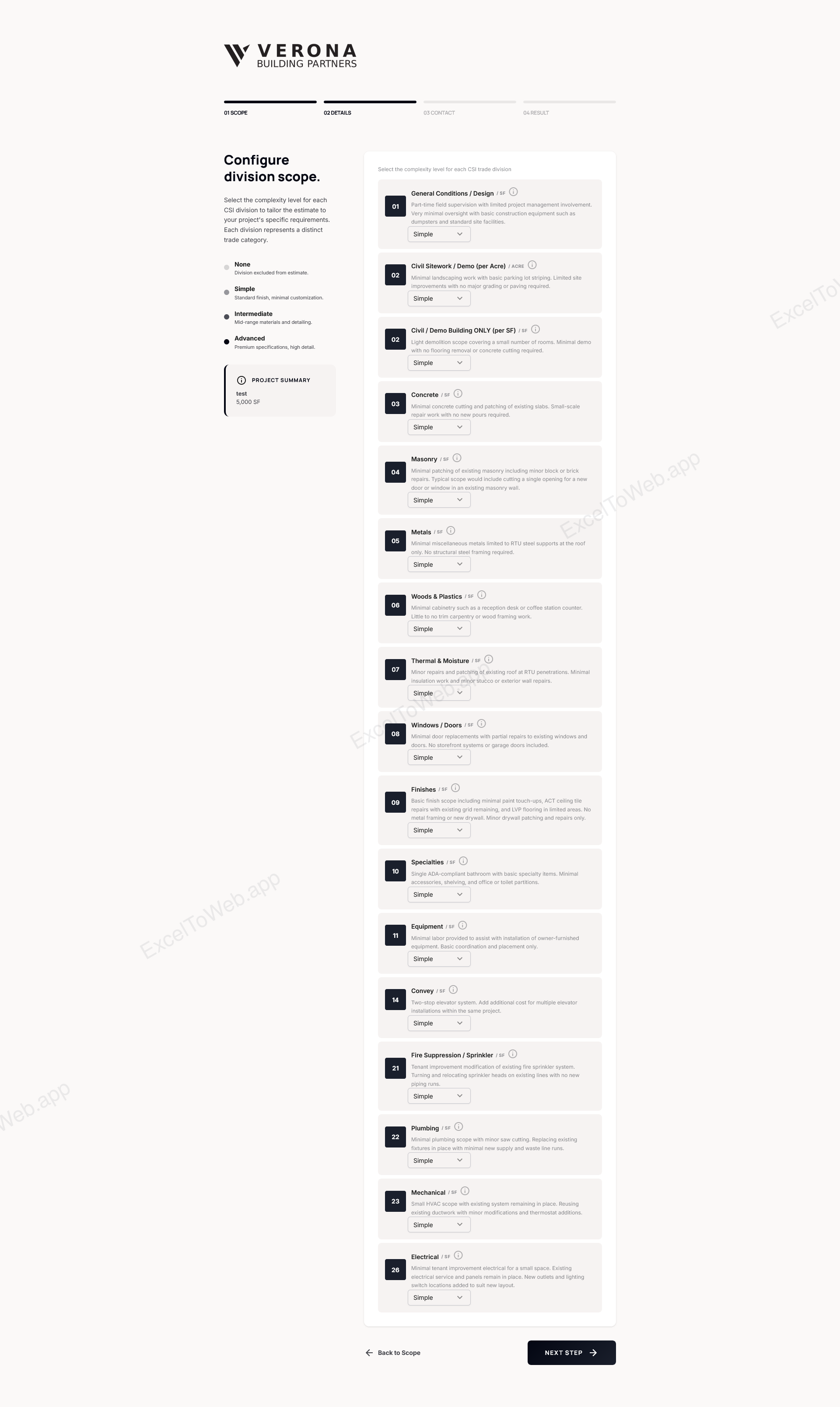 Construction Cost Estimation Platform screenshot 2