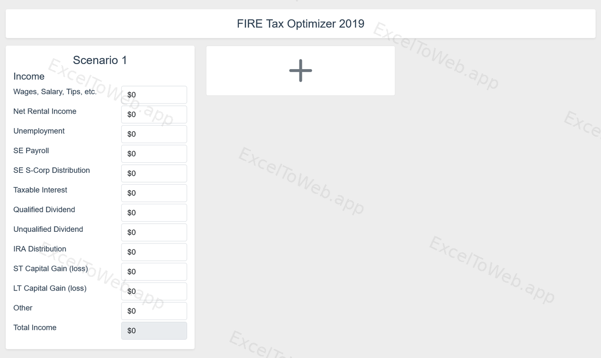FIRE Tax Optimization Calculator web application - converted from the original Excel spreadsheet (screen 3)