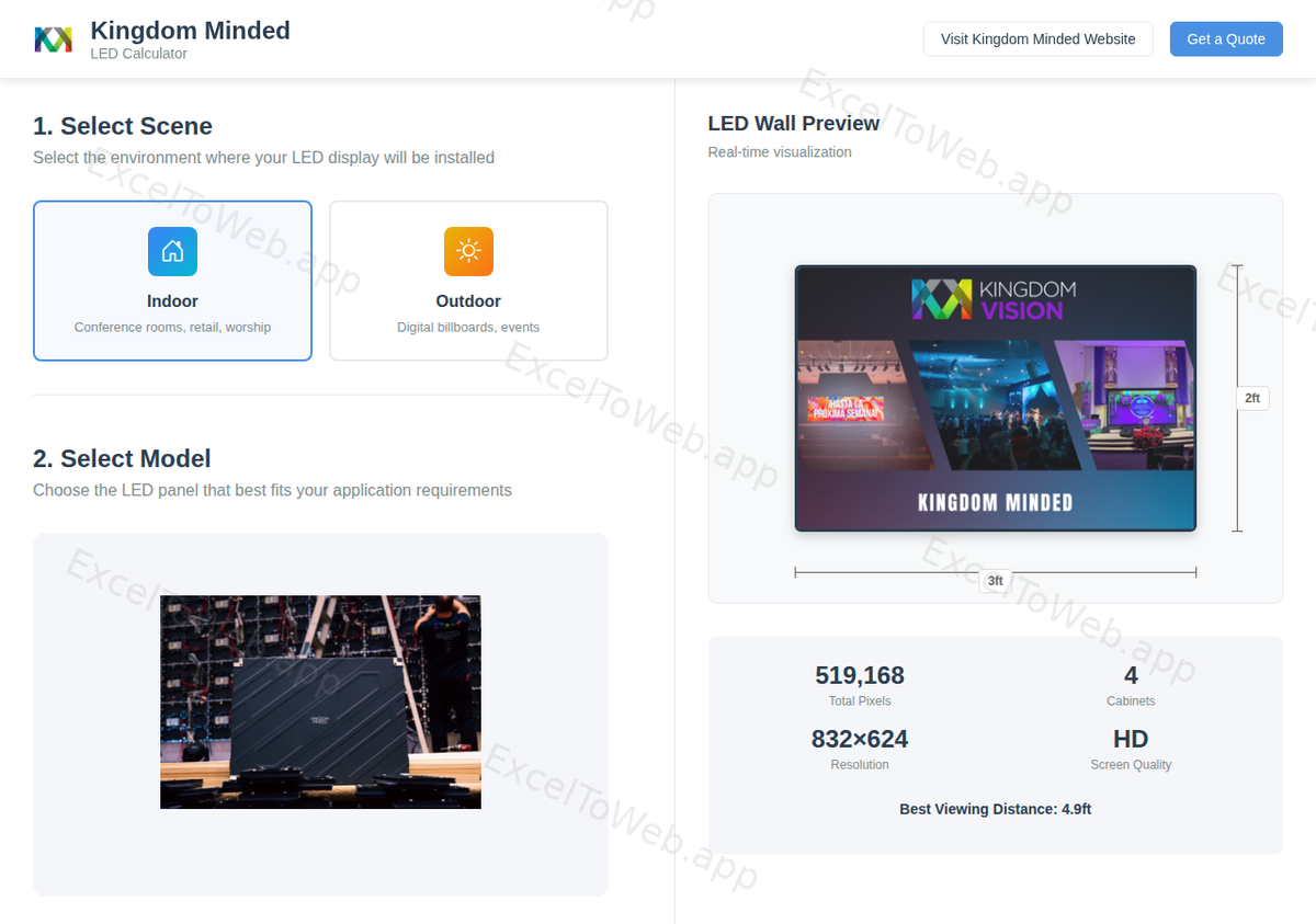 LED Display Quote Management System web application - converted from the original Excel spreadsheet (screen 2)