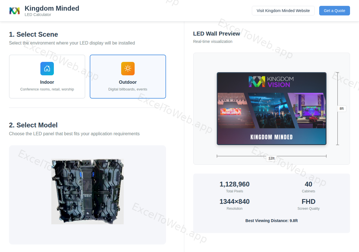 LED Display Quote Management System web application - converted from the original Excel spreadsheet (screen 3)
