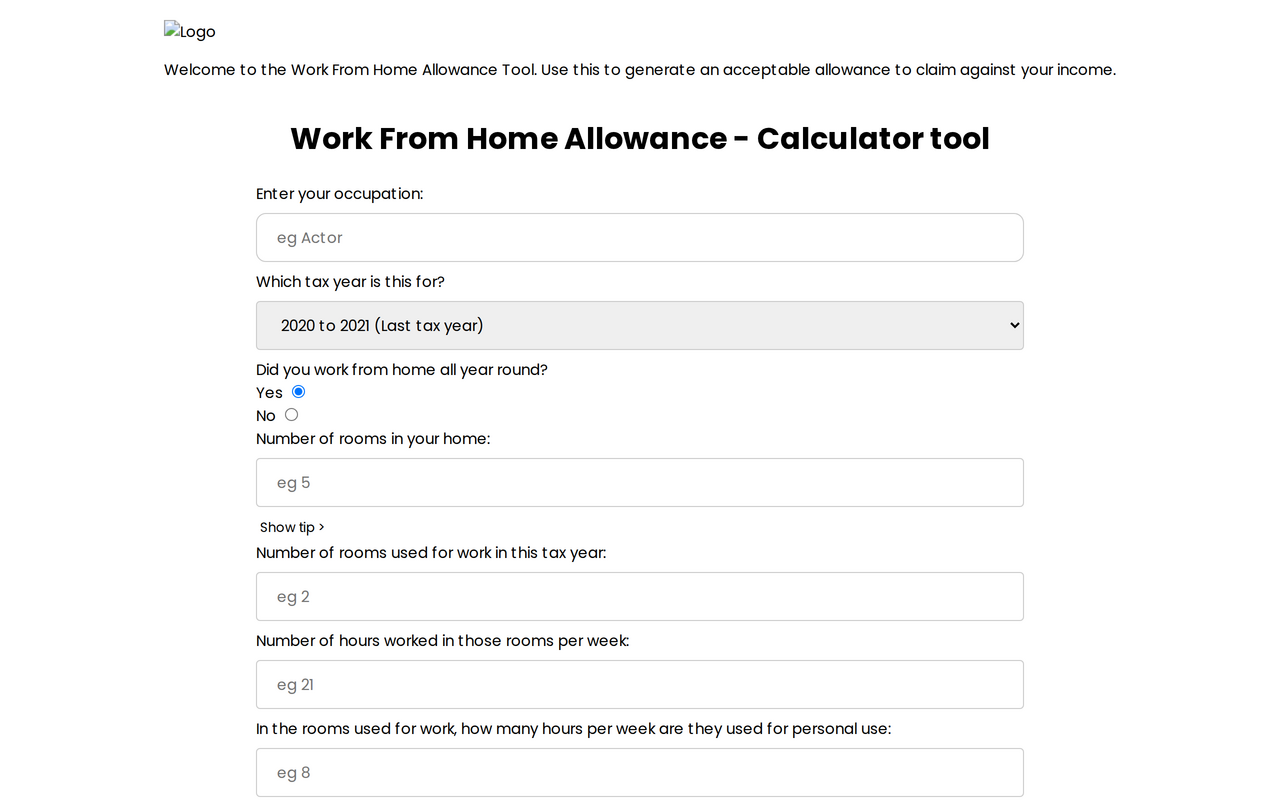 Work From Home Tax Allowance Calculator
